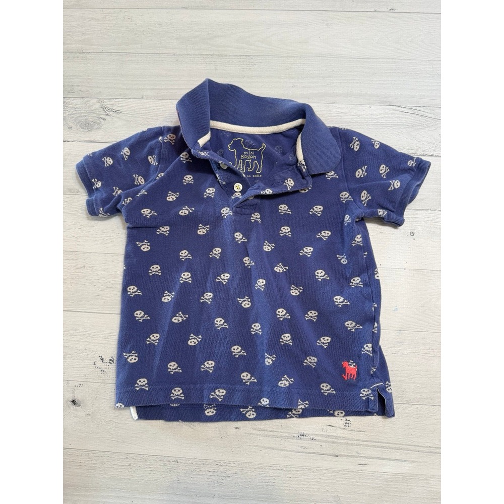 Mini Boden boys blue skull and crossbones polo shirt‎ 4/5